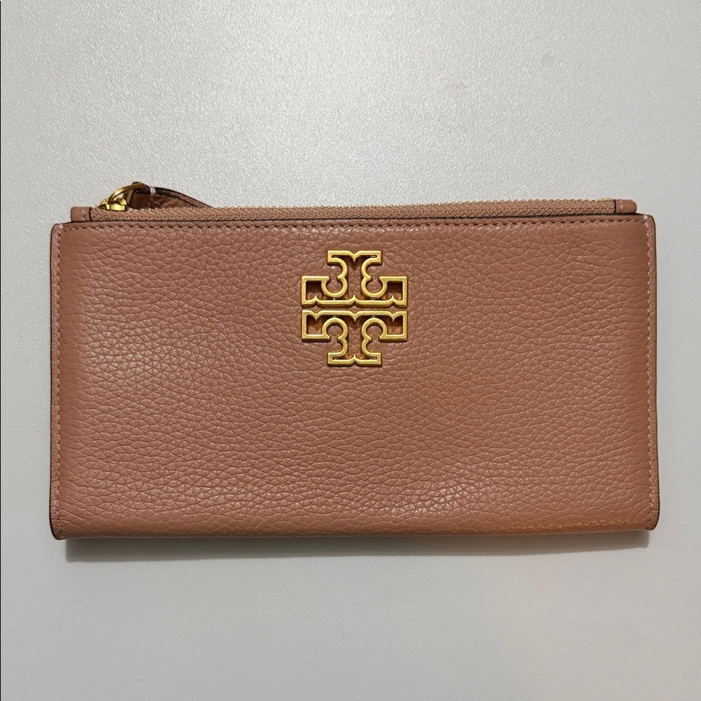 Tory Burch Pink Pebbled Leather Wallet with Gold Accents